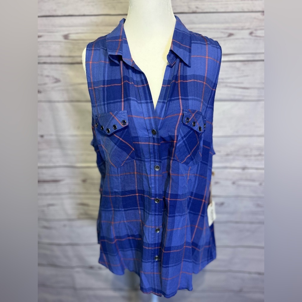 NWT Shyanne Country Wear It Mean It Plaid Sleeveless Shirt Size Large
